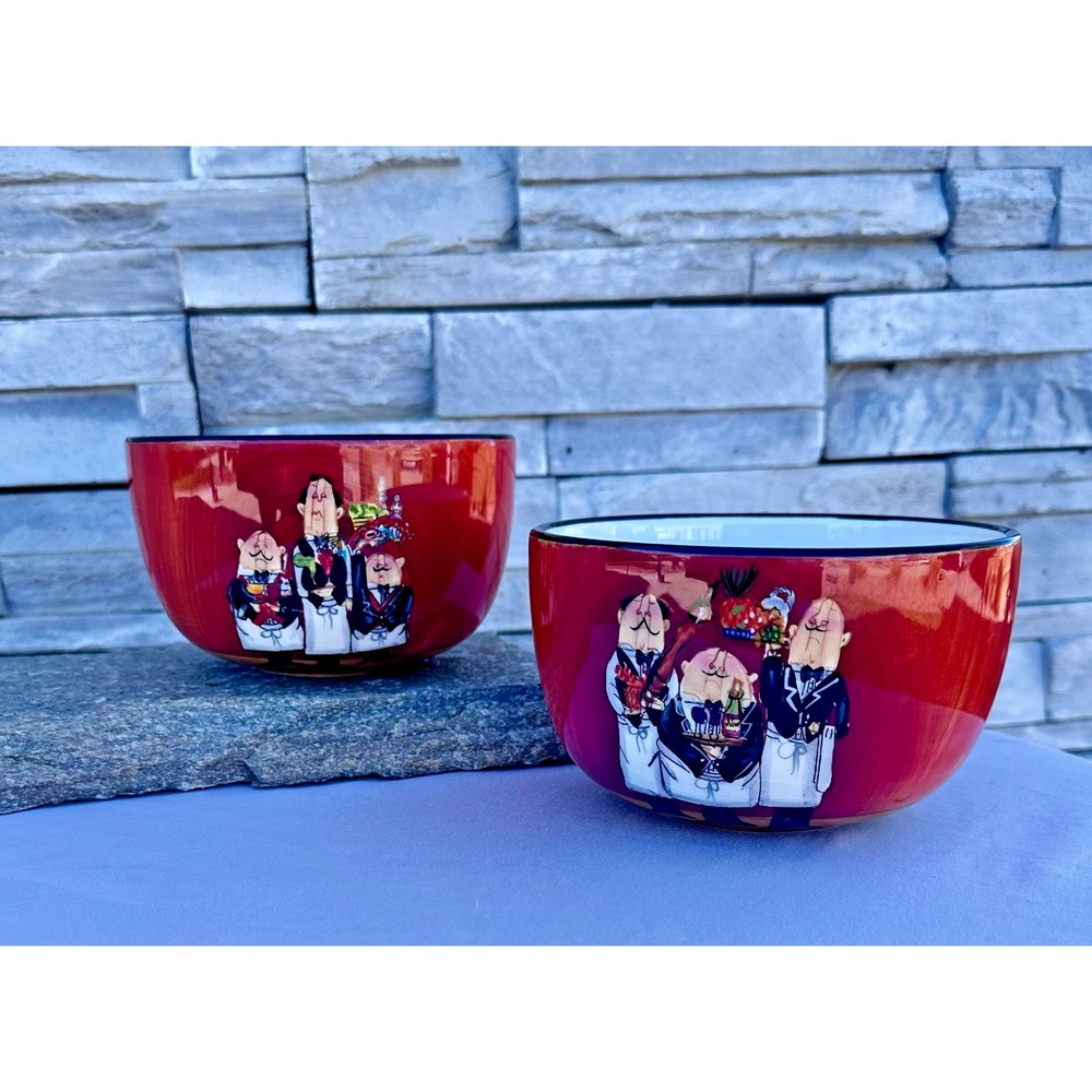 Set of 2 Certified International "Dinner Is Served" 5" Bowls Tracy Flickinger